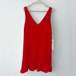 New! Vibrant Red Sleeveless V-Neck Ruffle Hem Dress Size Med